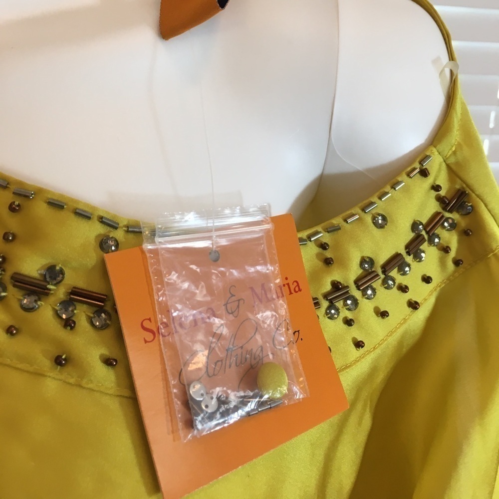 Selena & Maria Sequins Mustard Yellow Long Puff Button Sleeves Blouse Size M - Picture 4 of 16